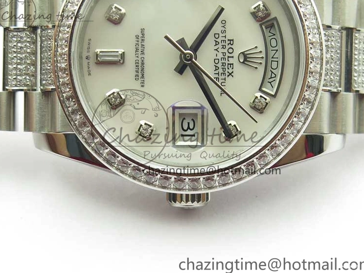 President Dial Crystal SS White Crystal Bracelet MOP on Best SS 128239 Edition Day-Date 36mm Marker A2836 BP 0117